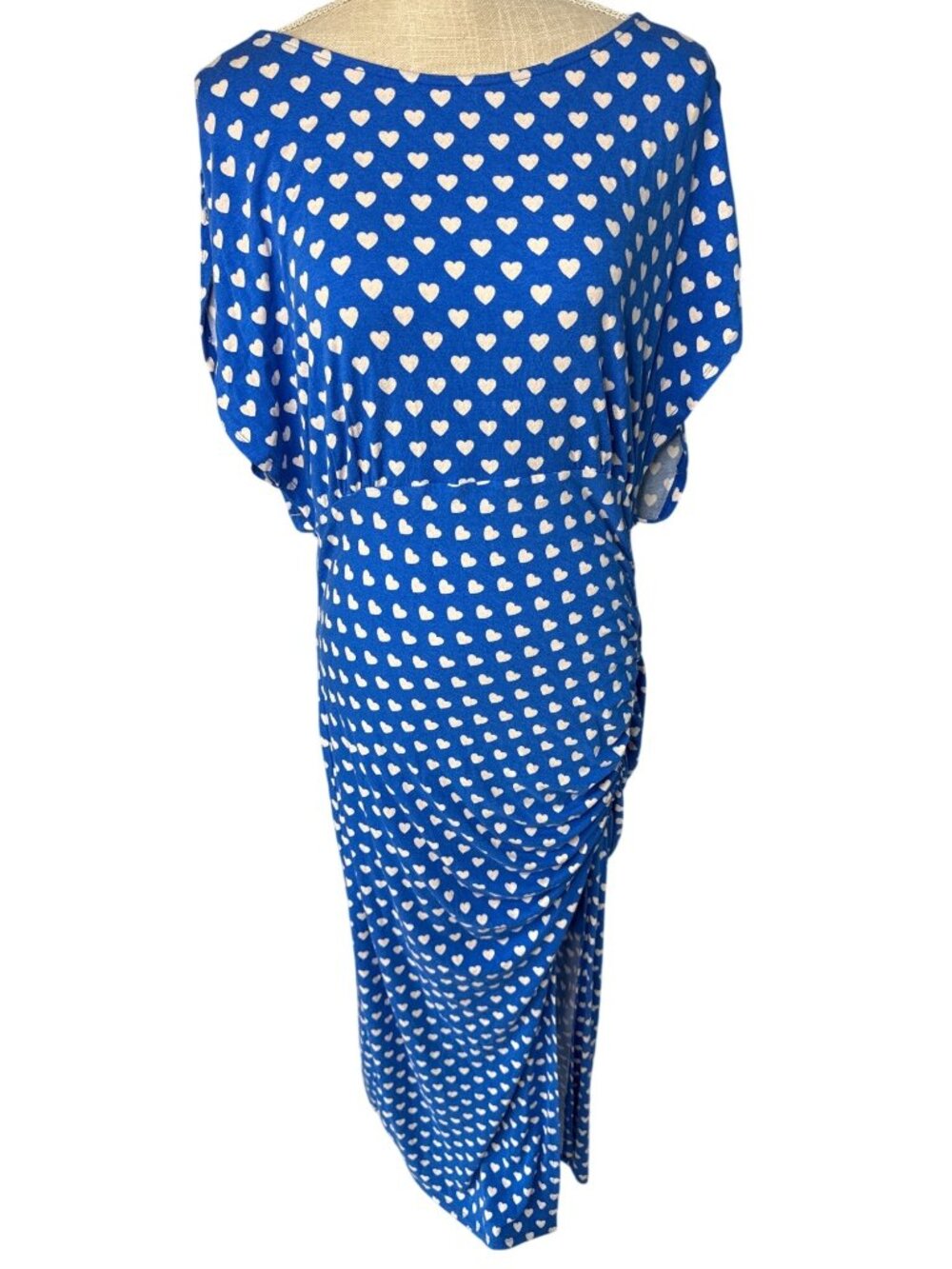 Free People Lakeside Midi Dress M Blue Printed Heart Stretch Size XL